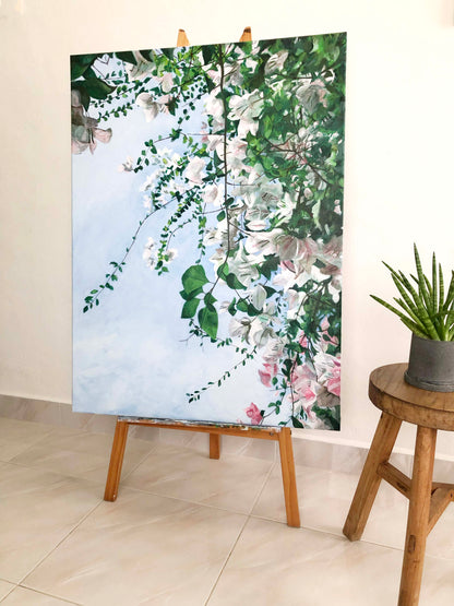 White Bougainvillea on a Hilltop - ORIGINAL PAINTING ON CANVAS