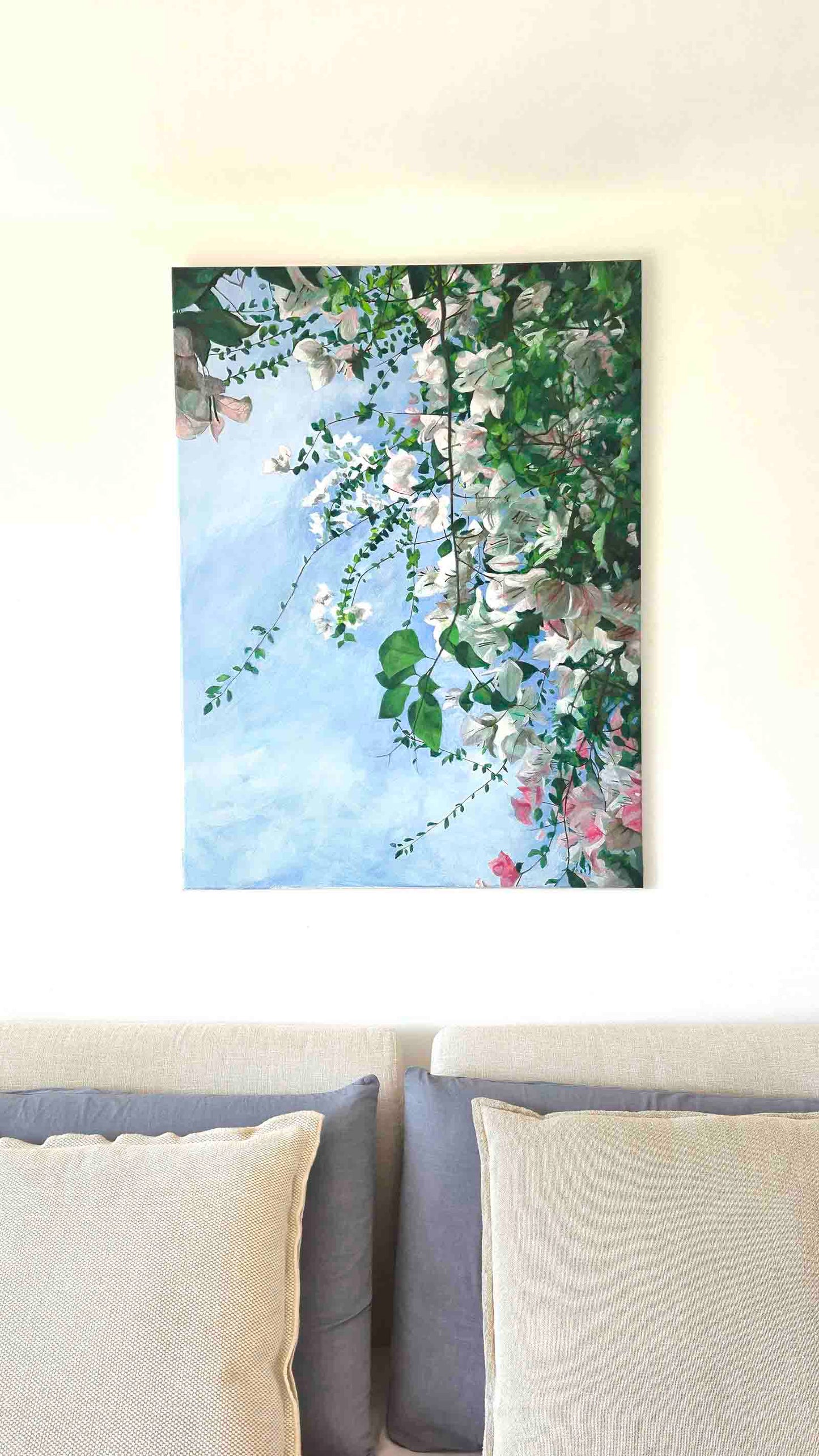 White Bougainvillea on a Hilltop - ORIGINAL PAINTING ON CANVAS