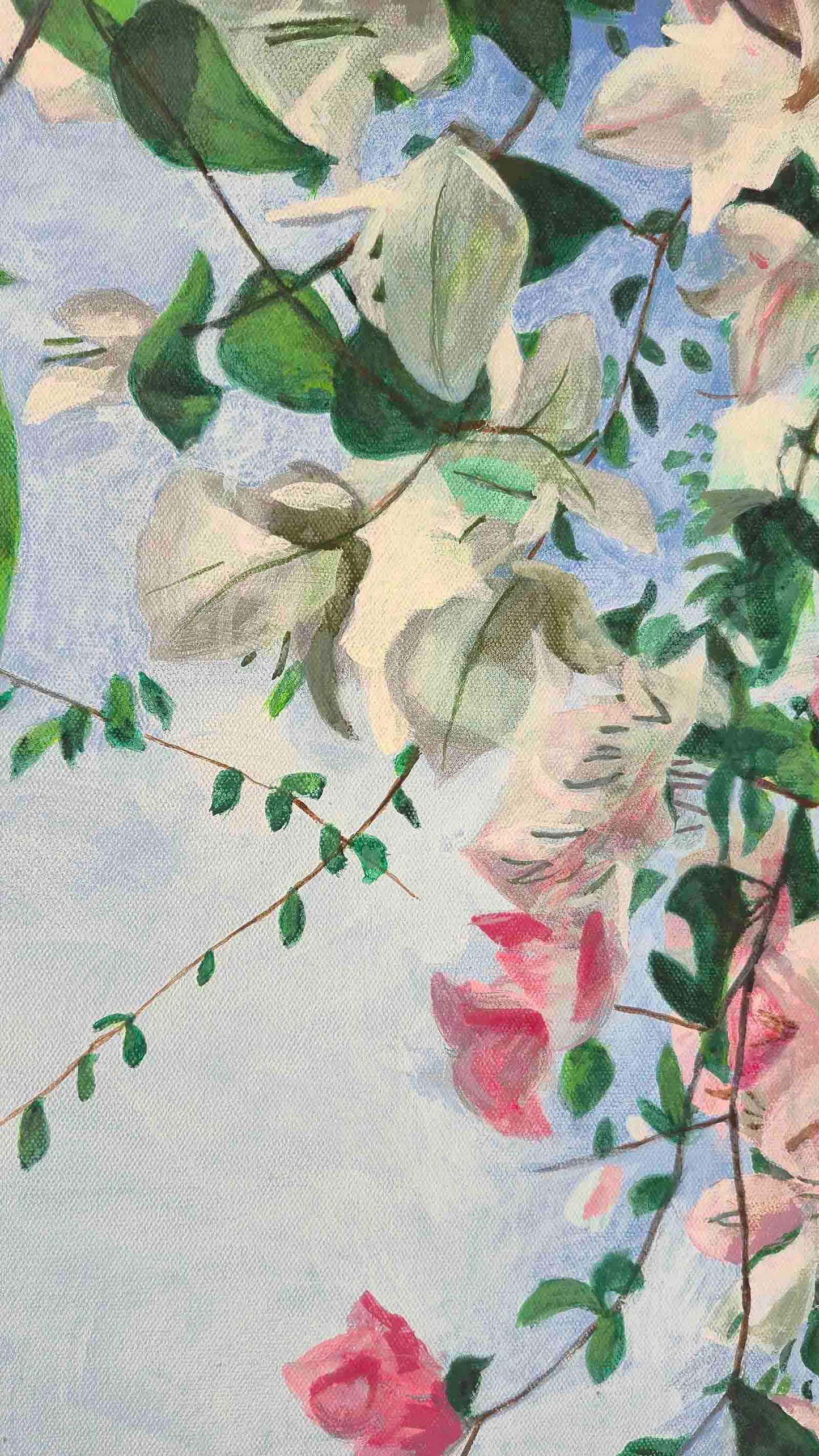 White Bougainvillea on a Hilltop - ORIGINAL PAINTING ON CANVAS